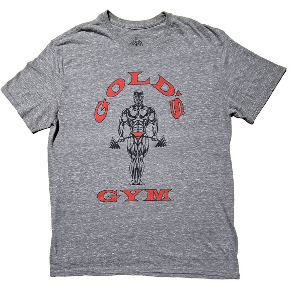 Golds Gym Shirt Mens XL Gray Muscle Man Graphic Logo Gym Workout Retro Reprint - Picture 1 of 7